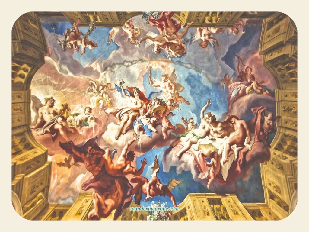 The part of the Carlone Hall frescoes depicting the Triumphs of Aurora in the Upper Belvedere Palace, Vienna, Austria