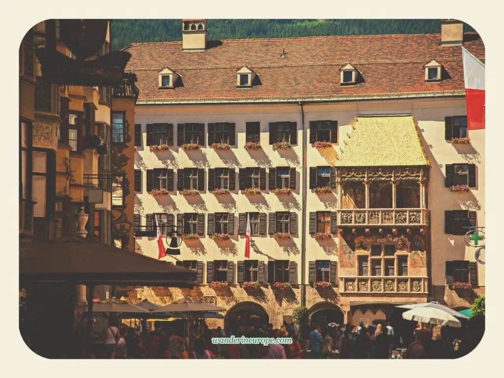 View of Golden Roof from Herzog-Friedrich-Strasse in Innsbruck, Austria