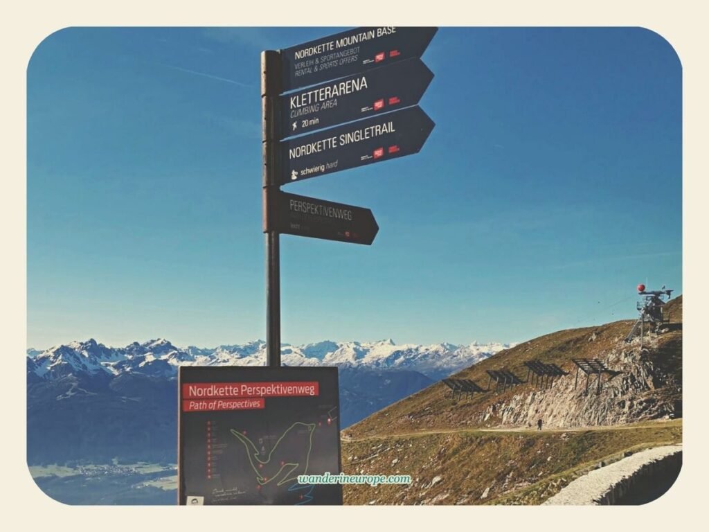 Visiting Hafelekar, Top of Innsbruck, in Nordkette (A Guide) 10 A signpost showing the directions of different hiking trails in Nordkette, Innsbruck, Austria