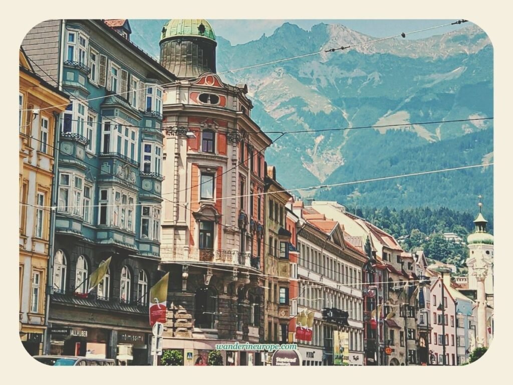 A Self Guided Tour to Old Town Innsbruck's Notable Landmarks 15 Beautiful buildings near Annasaule along along Maria-Theresien-Straße, Old Town Innsbruck, Austria