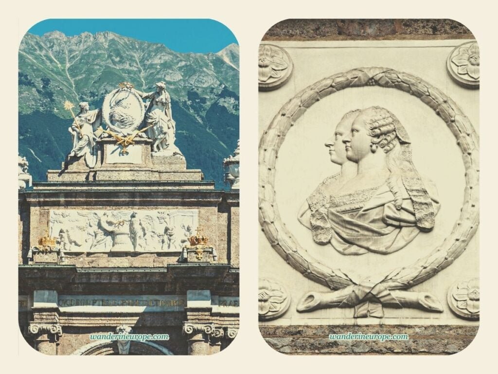 A Self Guided Tour to Old Town Innsbruck's Notable Landmarks 8 Beautiful elaborations of Triumphpforte, Old Town Innsbruck, Austria