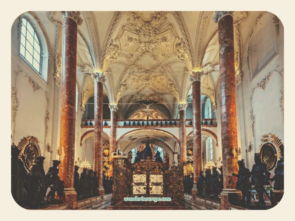 Breathtaking interior inside Hofkirche, Old Town Innsbruck, Austria