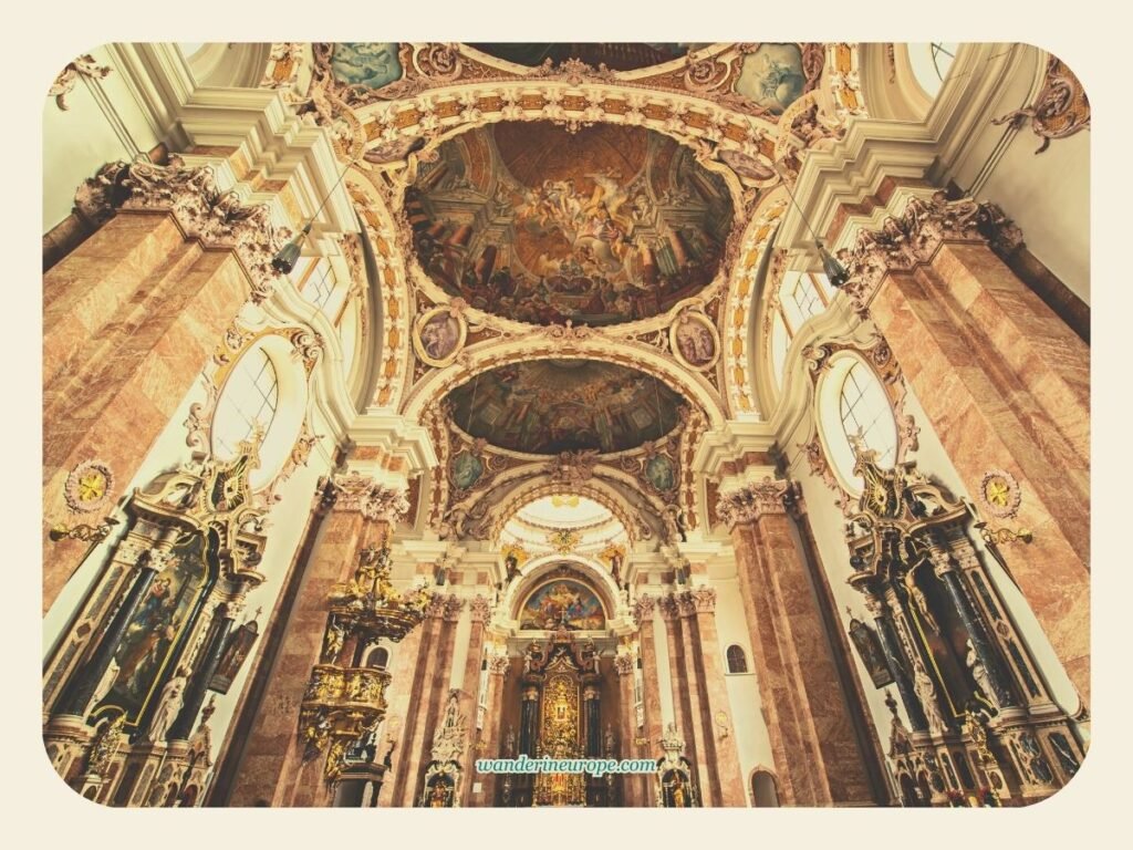 Overwhelming Baroque elaboration inside Innsbruck Cathedral, Old Town Innsbruck, Austria