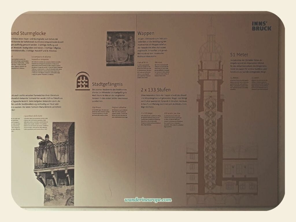 All You Need to Know Before Climbing Stadtturm in Innsbruck 12 Right side of the information board of Stadtturm in Innsbruck, Austria