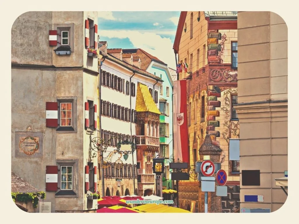 The colorful Herzog-Friedrich-Straße street in Old Town Innsbruck, Austria