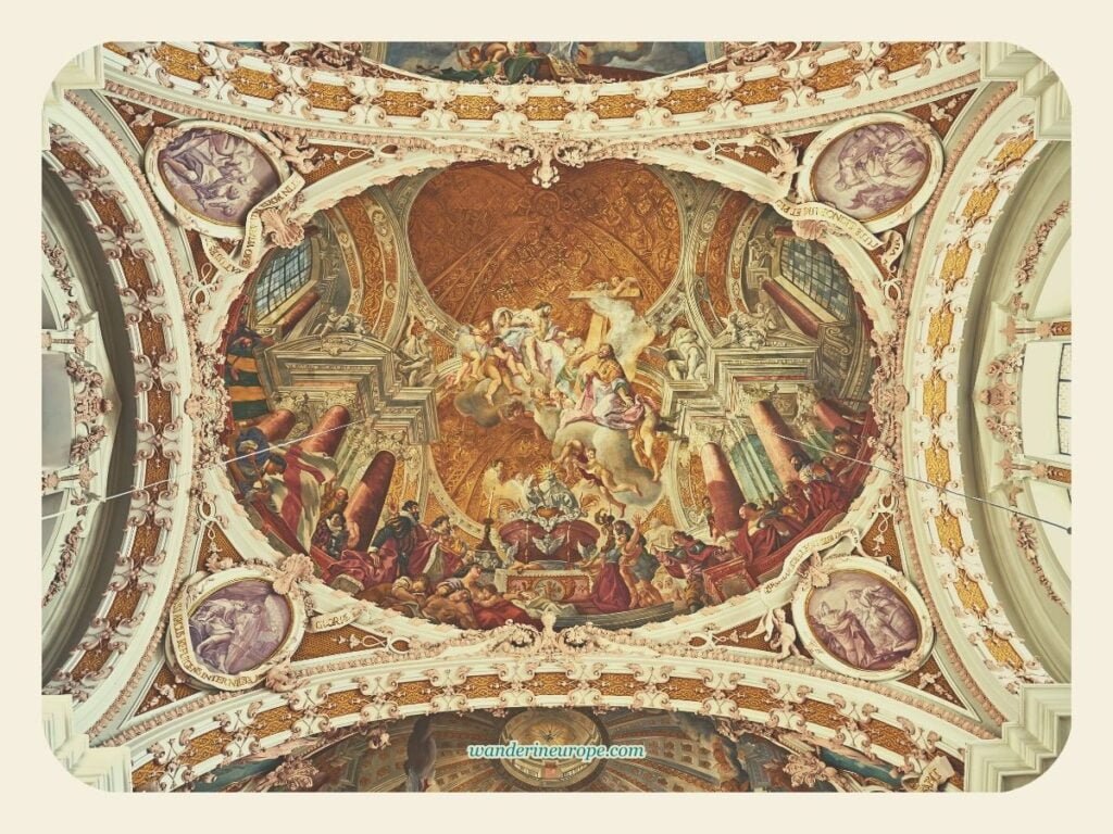 A Self Guided Tour to Old Town Innsbruck's Notable Landmarks 55 The stunning frescoes and stucco works by the Asam brothers at the ceiling of Inactivity Cathedral, Old Town Innsbruck, Austria
