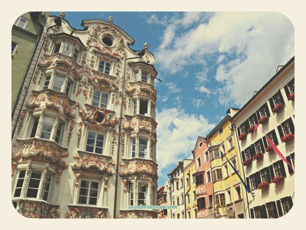 A Self Guided Tour to Old Town Innsbruck's Notable Landmarks 33 The view of the Höbling Haus from Herzog-Friedrich-Straße, Old Town Innsbruck, Austria