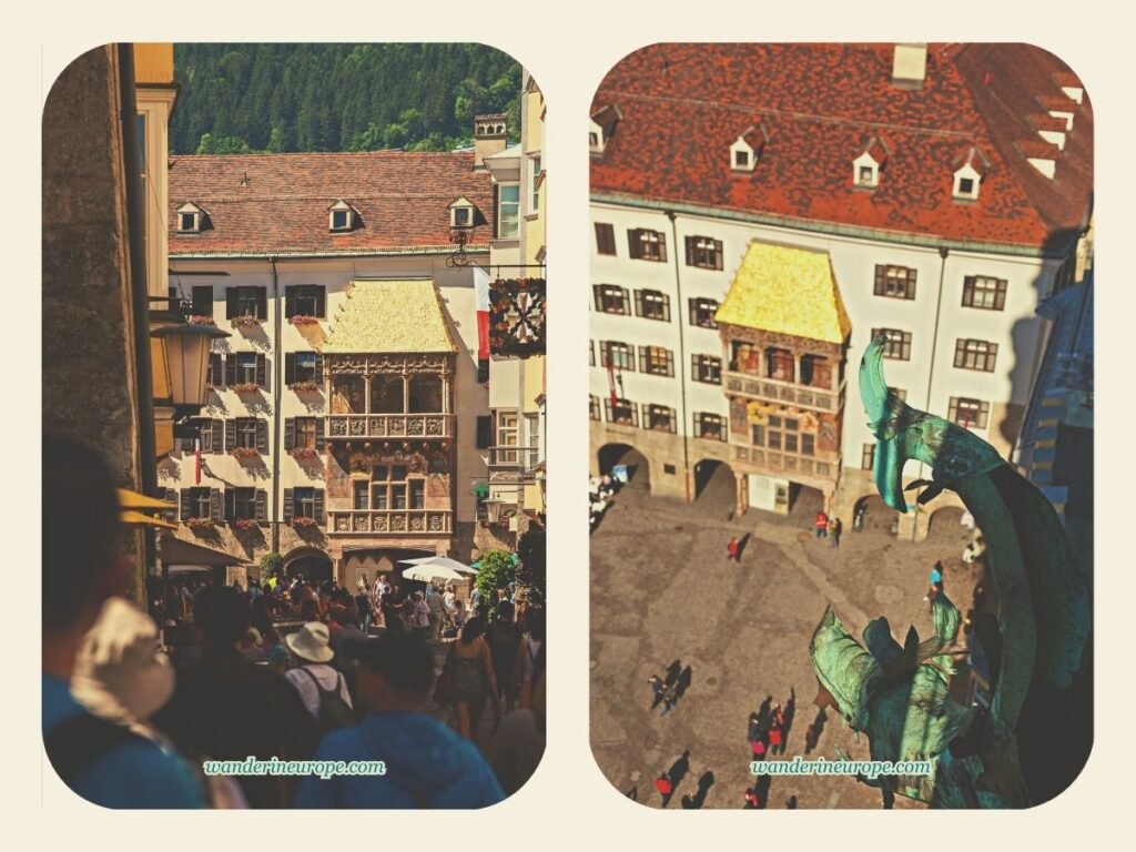 A Self Guided Tour to Old Town Innsbruck's Notable Landmarks 30 View of the Golden Roof from Herzog-Friedrich-Straße and Stadtturm, Old Town Innsbruck, Austria