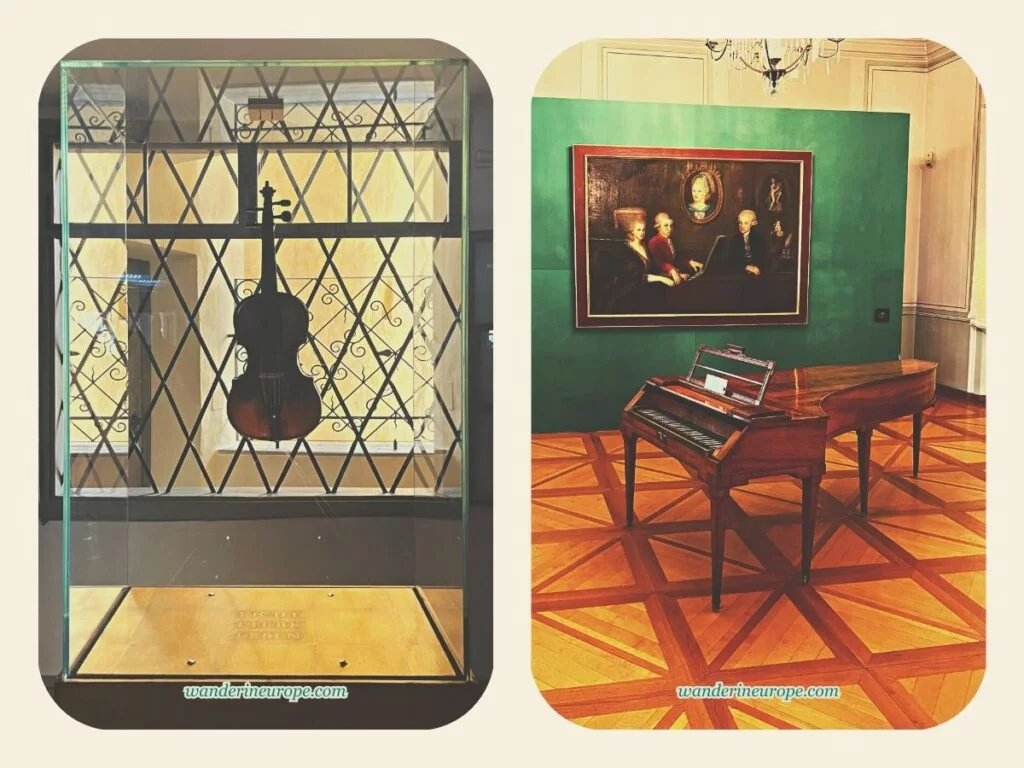 Musical instruments of Mozart in the exhibits of Mozart's birthplace, Salzburg, Austria