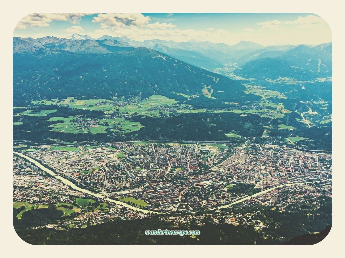 Innsbruck 32 The spectacular overlooking view of Innsbruck from Nordette (zoomed in shot), Innsbruck, Austria