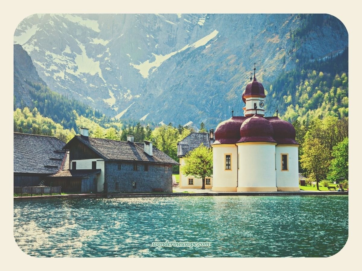 Berchtesgaden Day Trip From Salzburg Guide, Tips, and More 23 Angelic view of Konigssee and St. Bartholomew Church in Berchtesgaden, Bavaria, Germany