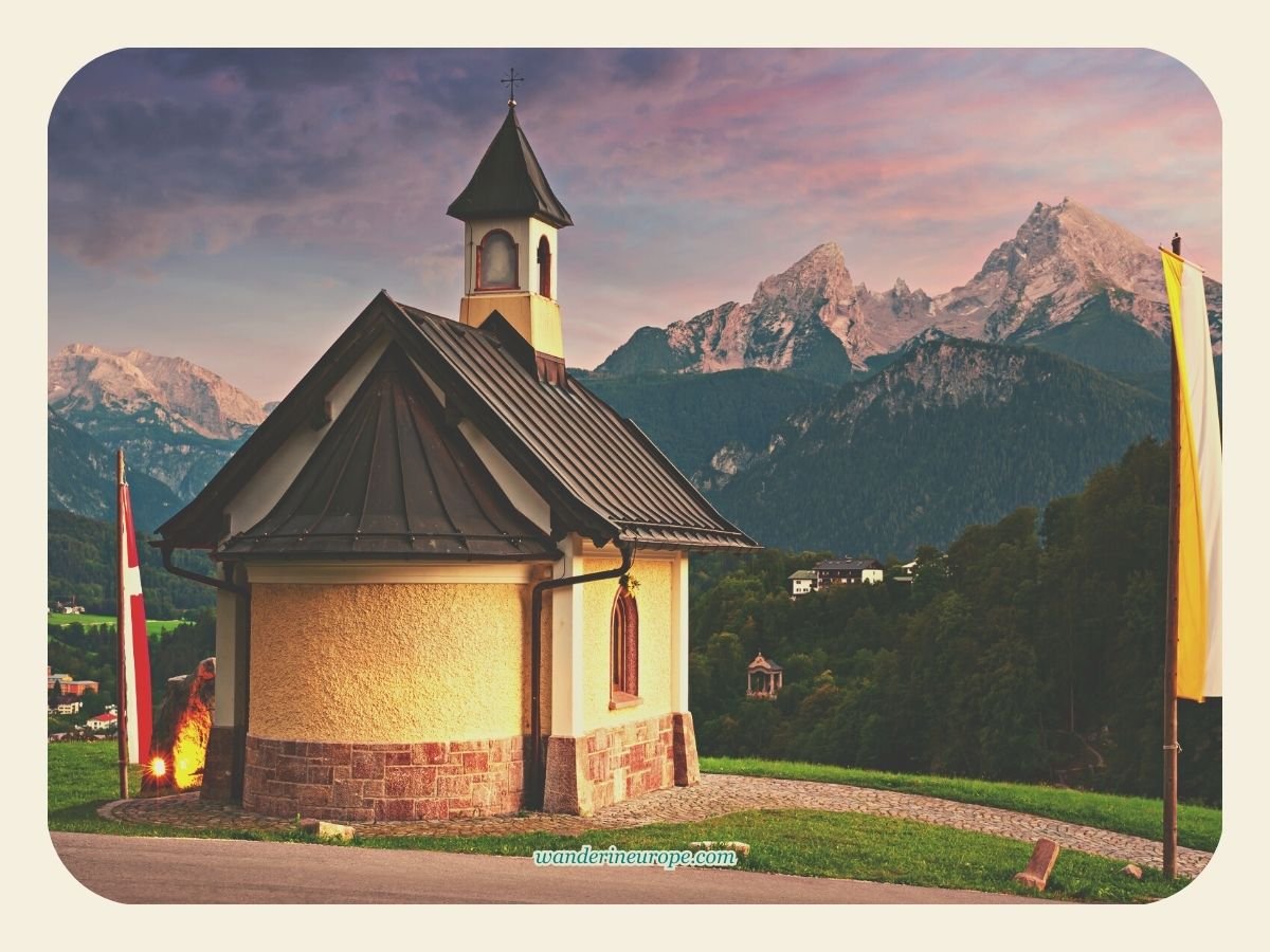 Berchtesgaden Day Trip From Salzburg Guide, Tips, and More 34 Golden Hour view of Kirchleitn Kapelle in Berchtesgaden, Bavaria, Germany, a day tip from Salzburg