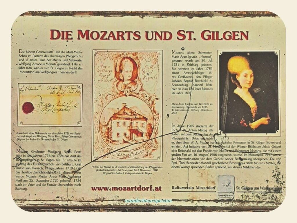 7 Attractions to See and Experience When Visiting St. Gilgen 24 Information board about Mozarts in St. Gilgen, Salzburg, Austria