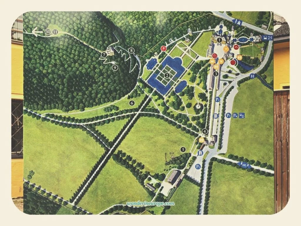 Map of Hellbrunn Palace in Salzburg, Austria