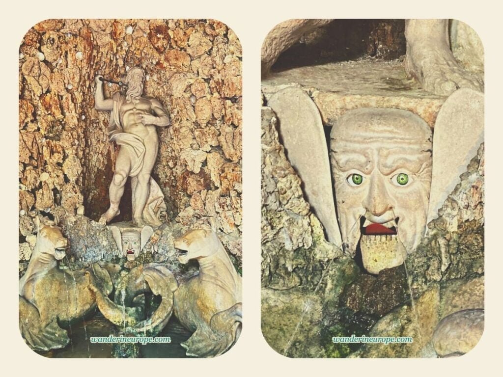 Everything You Need to Know About Visiting Hellbrunn Palace 29 Neptune fountain and Germaul mask in the Neptune Grotto in Hellbrunn Palace, Salzburg, Austria