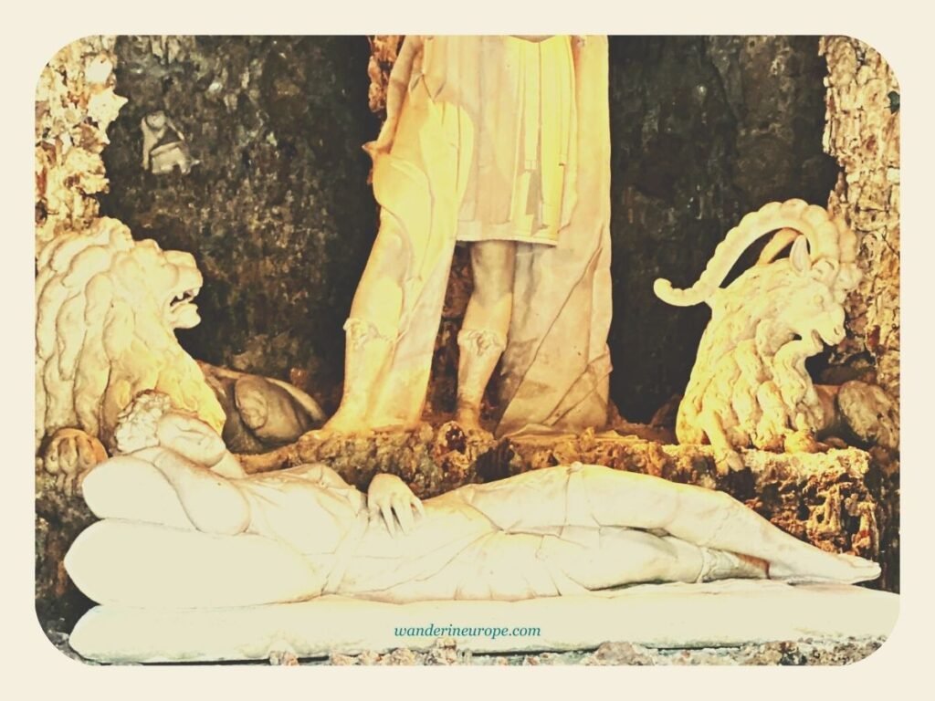 Everything You Need to Know About Visiting Hellbrunn Palace 22 The ibex and the lion that symbolizes Markus Sittikus in Orpheus Grotto in Hellbrunn Palace, Salzburg, Austria