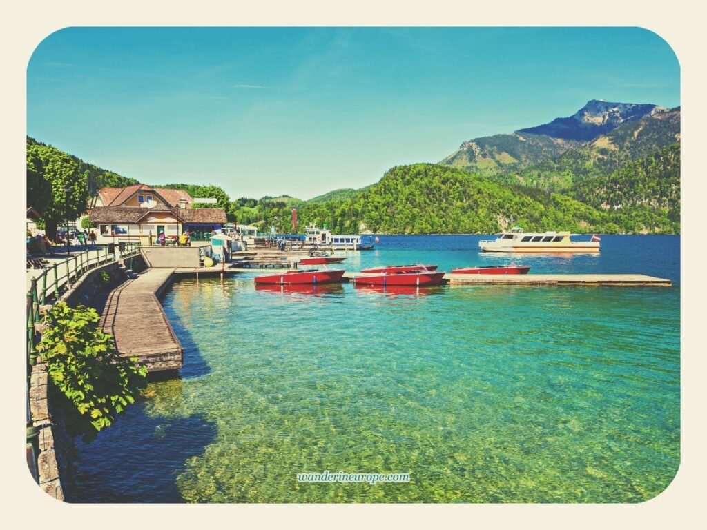 7 Attractions to See and Experience When Visiting St. Gilgen 27 The shore of Wolfgangsee in St. Gilgen, Salzburg, Austria