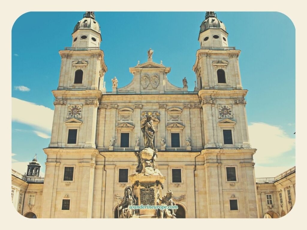 West facade of Salzburg Cathedral located at Domplatz in Old Town Salzburg, Austria