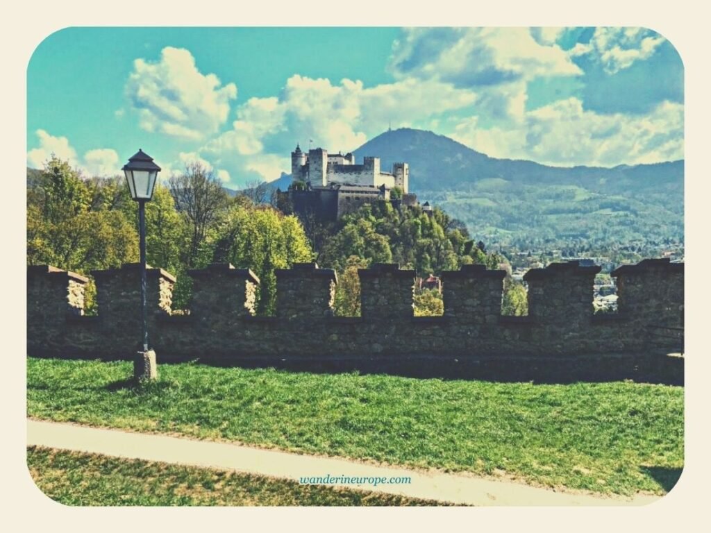 A Guide to Mönchsberg, Salzburg (Going There & Things to Do) 6 Zoom shot of Hohensalzburg Fortress from Richterhöhe observation deck in Mönchsberg, Salzburg, Austria