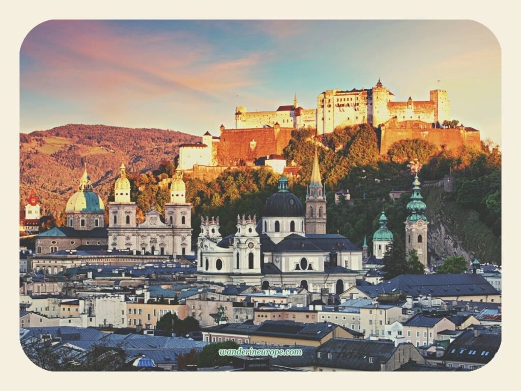 Visit Kapuzinerberg and See a Panoramic View of Salzburg 26 Warm morning light hitting Hohensalzburg Fortress, zoom shot from Kapuzinerberg, Salzburg, Austria