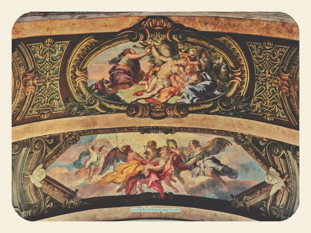 Beautiful murals above the altars of the chapels of Peterskirche, Vienna, Austria