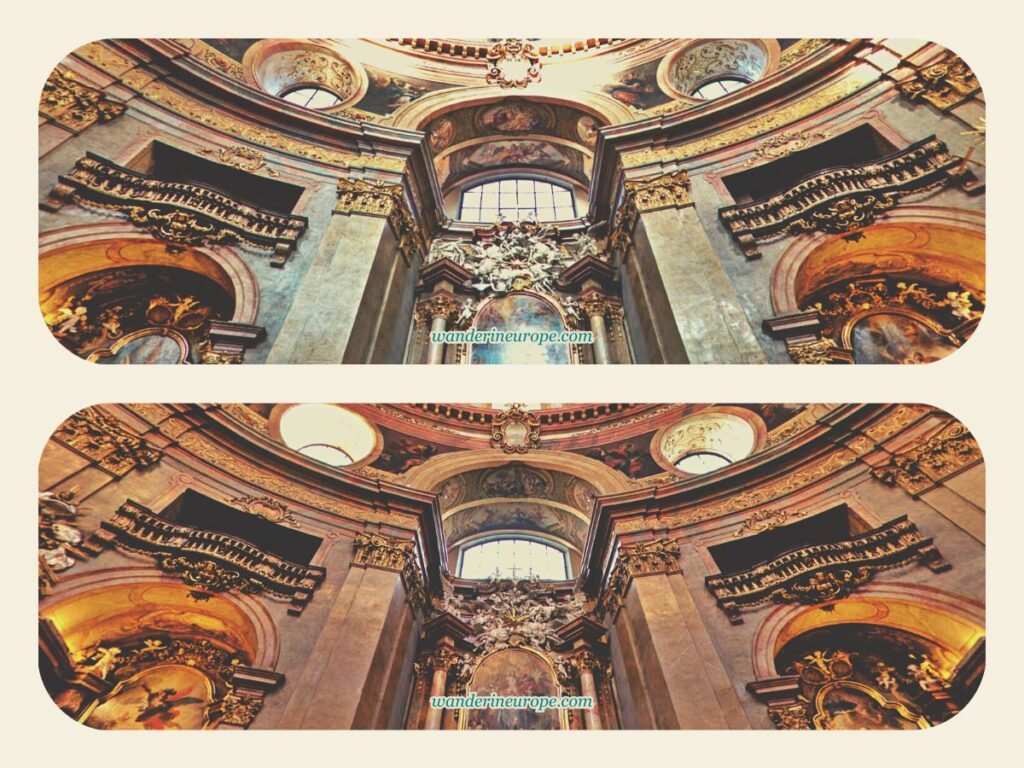 Galleries above between the chapels and pendentive of Peterskirche, Vienna, Austria