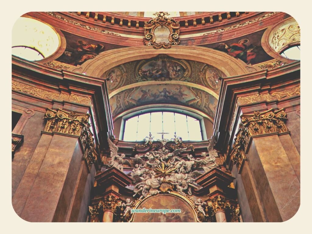 Beautiful Things to See When Visiting Peterskirche in Vienna 51 Golden stuccoes, colorful frescoes, and ornate side chapel decorations of Peterskirche, Vienna, Austria