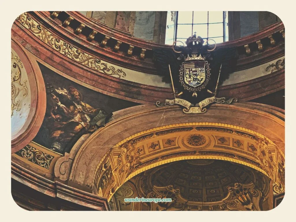 Illusionist painting of one of the doctors of the Church on the pendentive of Peterskirche, Vienna, Austria