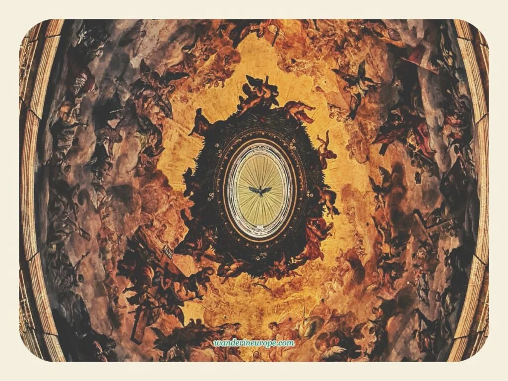 The dove image of the Holy Spirit at the lantern of Peterskirche’s dome, Vienna, Austria