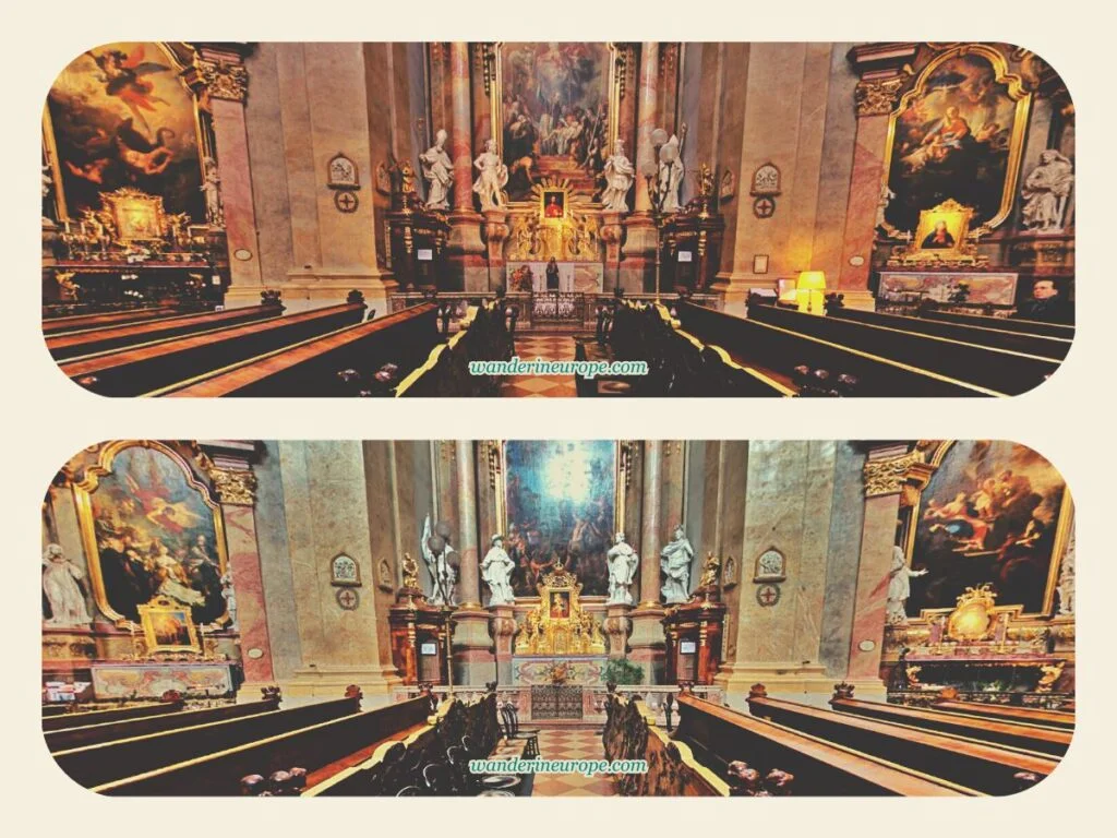 The six chapels along the nave of Peterskirche, Vienna, Austria