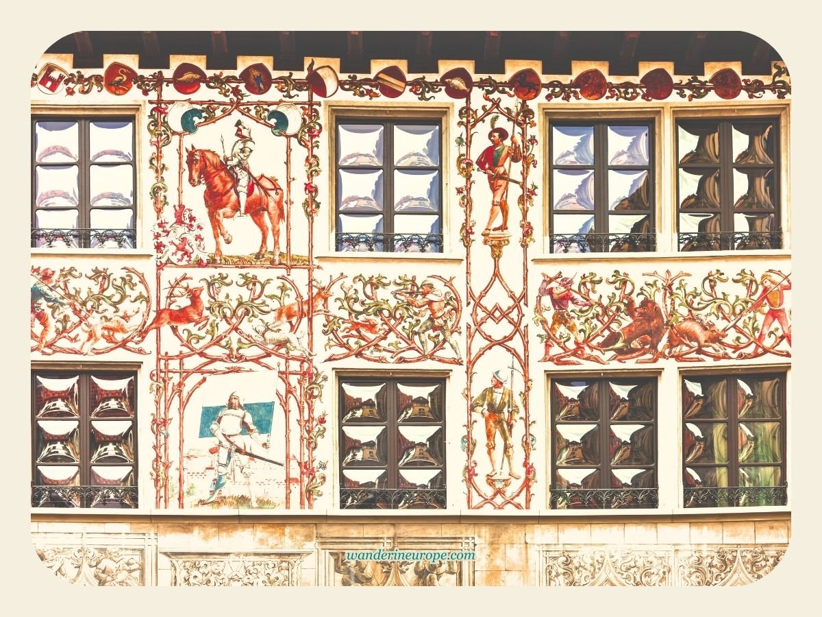 Lucerne 32 An intricate mural in Hirschenplatz, Lucerne, Switzerland