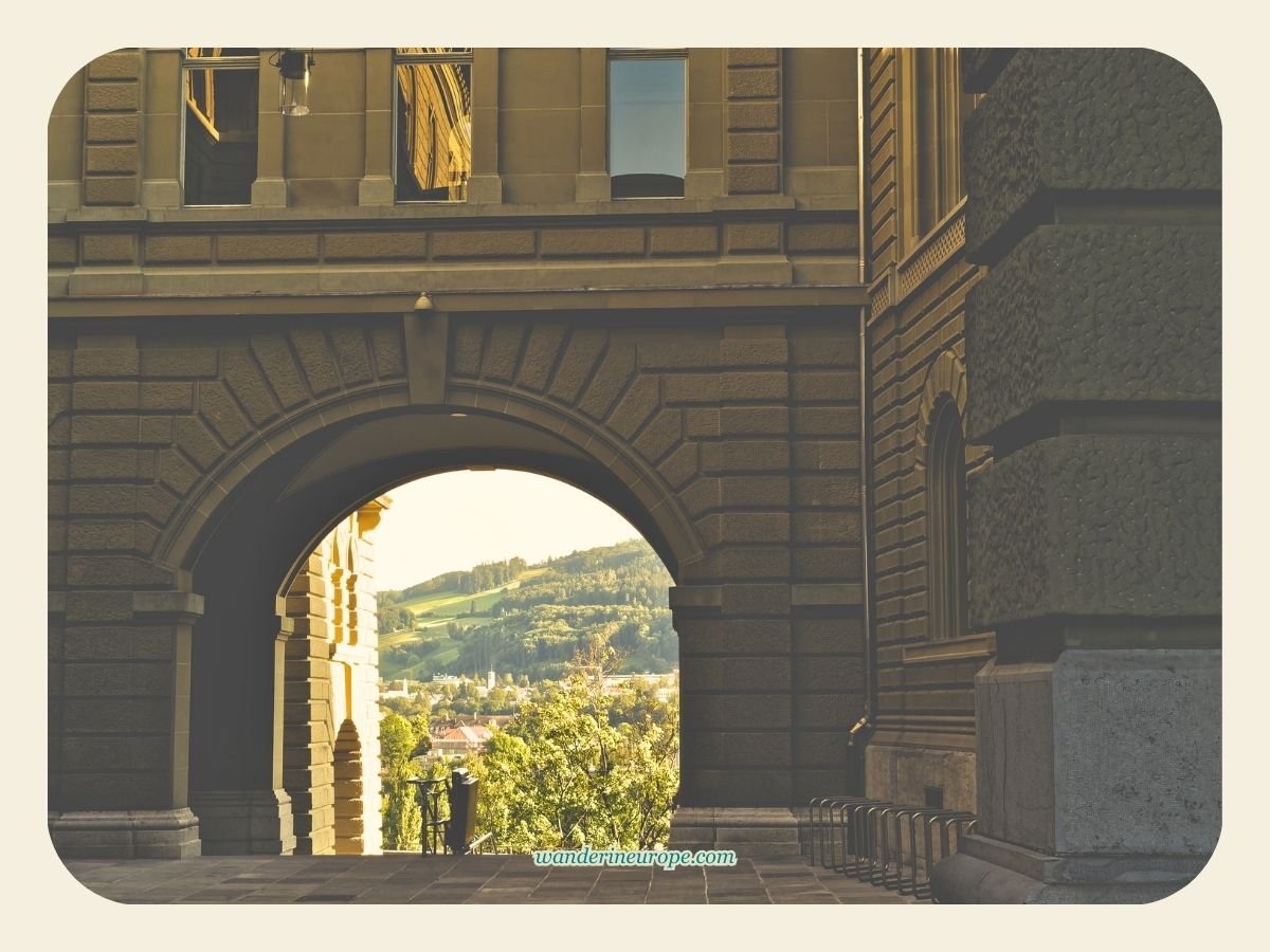 Visiting Bundeshaus In Bern: What To See Inside and Outside 3 Archway in Bundeshaus between Parliament Building and West Bundeshaus in Bern, Switzerland