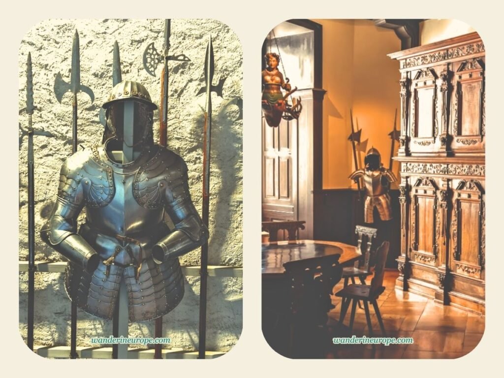 A Guide in Visiting Oberhofen Castle (Expectations + Tips) 24 Armor and weapons from the middle ages inside Oberhofen Castle in Thun, Switzerland (2)