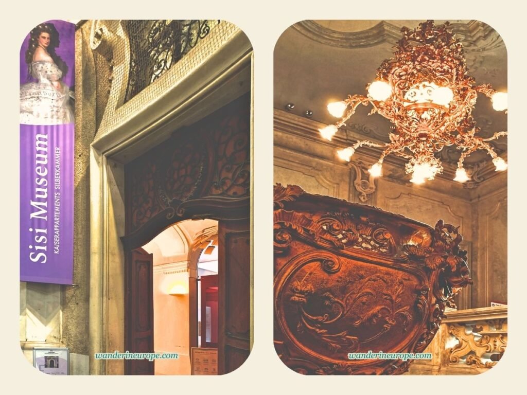 The Beautiful Sights and Experiences in Hofburg, Vienna 45 Beautiful architecture at the entrance and inside the Emperor's Staircase in Hofburg, Vienna, Austria