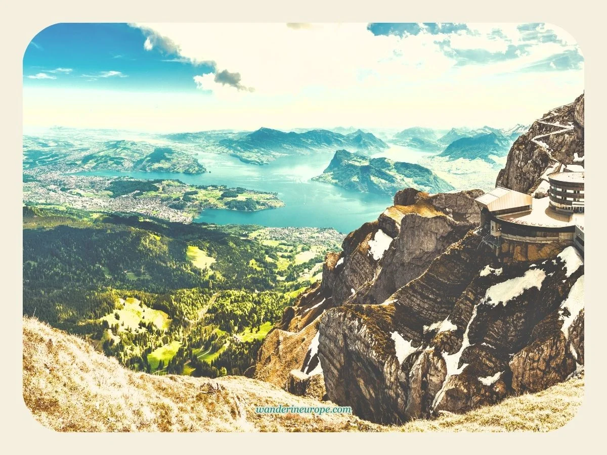 Beautiful views of Lucerne and Lake Lucerne from Mount Pilatus, Switzerland