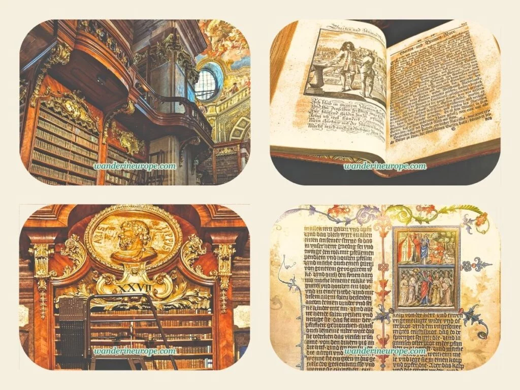 The Beautiful Sights and Experiences in Hofburg, Vienna 30 Bookshelves and books inside Austrian National Library, Hofburg, Vienna, Austria