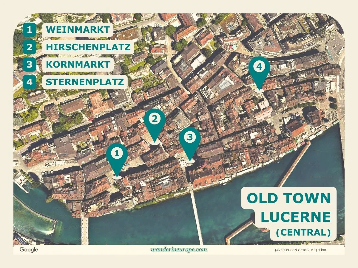 Old Town Lucerne Map (with Info of Attractions & Landmarks) 11 Central - Map of Old Town Lucerne, Switzerland