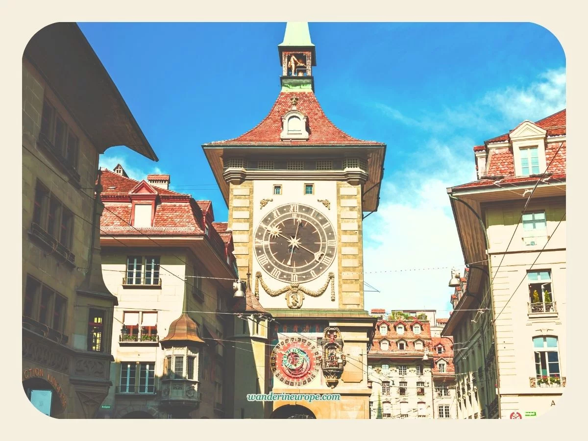 The 10 Beautiful Landmarks of Bern (Free DIY Walking Tour) 14 Eastern facade and astronomical clock of Zytglogge in Bern, Switzerland