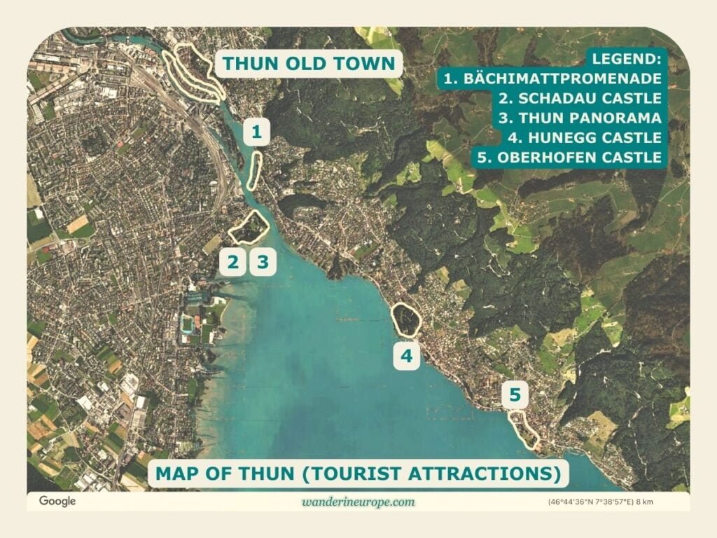 Thun Switzerland Map (Location and Info of 15 Attractions)