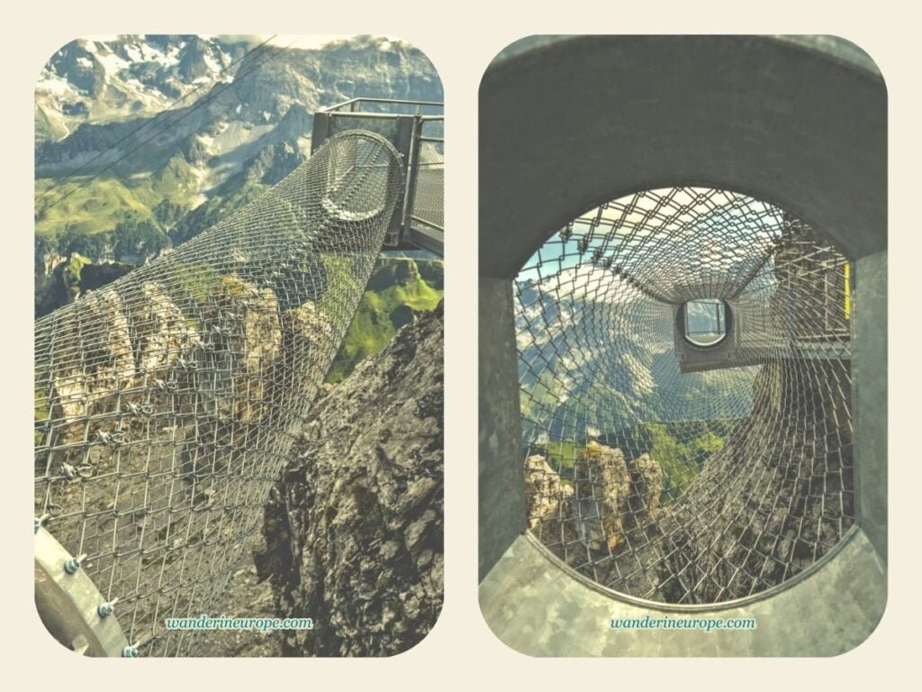 10 Experiences and Attractions That Make Mürren Worthwhile 12 Metal-mesh tunnel in Thrill Walk Birg in Murren, Switzerland