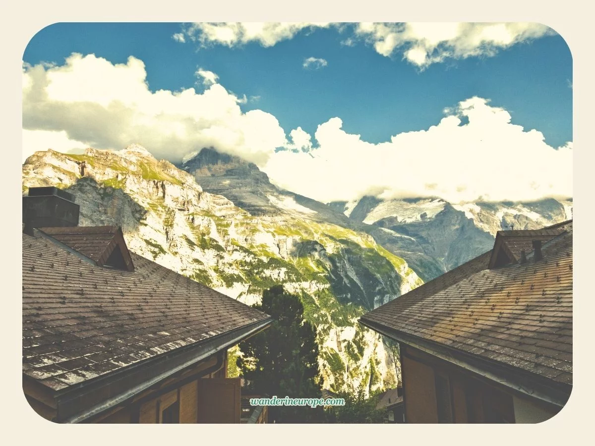 Murren with the view of the Jungfrau Massif in Lauterbrunnen, Switzerland