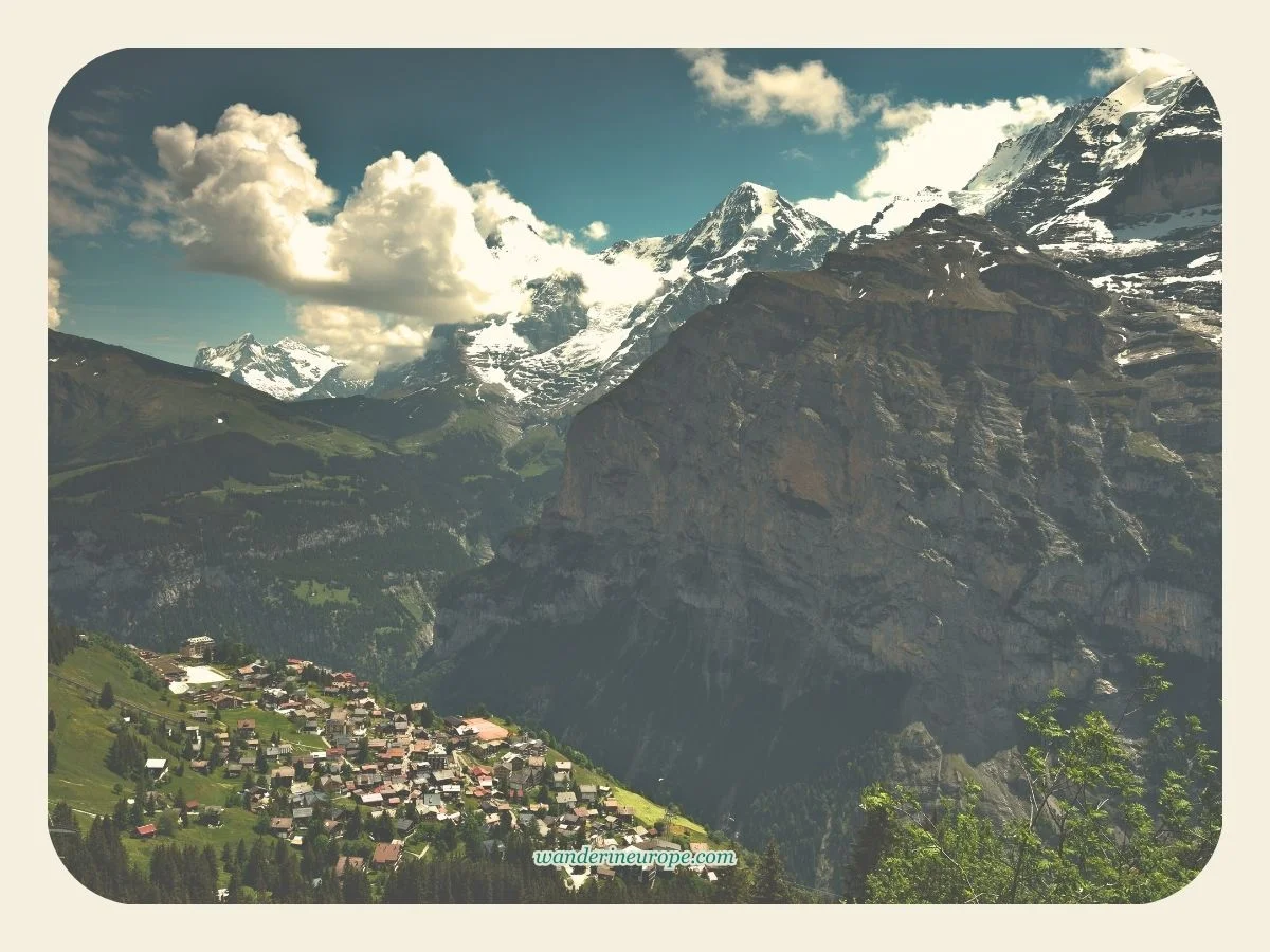 North Face Trail viewpoint of Murren, Switzerland