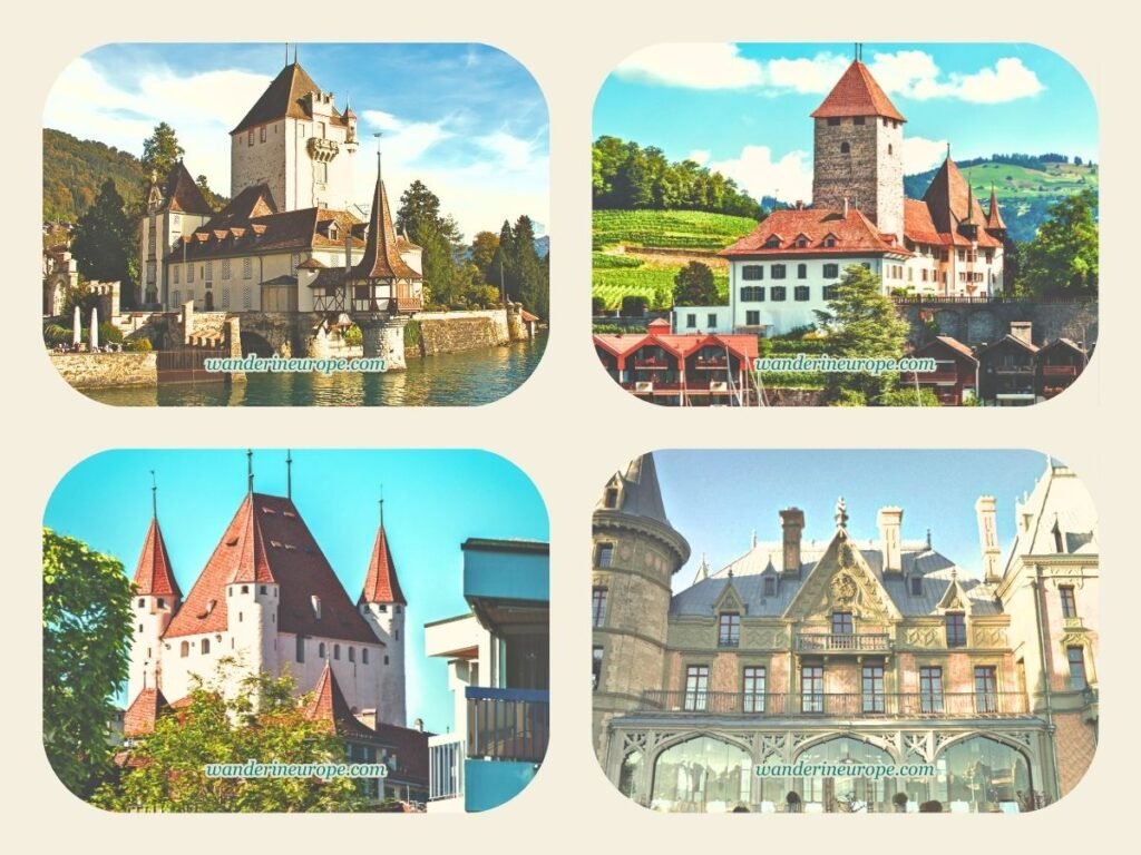 One Day Lake Thun Itinerary Sightseeing + Visiting Castles 3 Oberhofen Castle, Spiez Castle, Thun Castle, and Schadau Castle around Lake Thun, SwitzerlandOberhofen Castle, Spiez Castle, Thun Castle, and Schadau Castle around Lake Thun, Switzerland