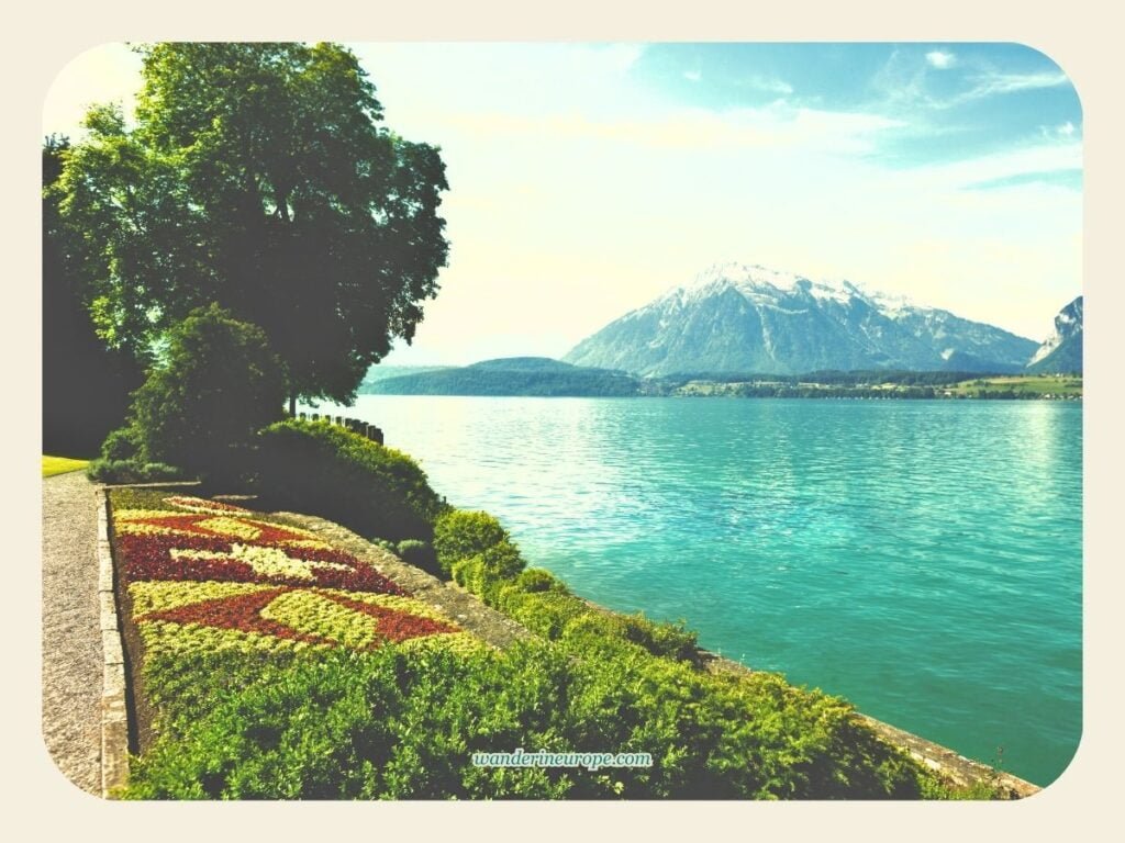 How to Spend One Day in Thun (an Easy Day Trip Itinerary) 36 Oberhofen Castle’s Swiss Cross and views of Lake Thun, Switzerland
