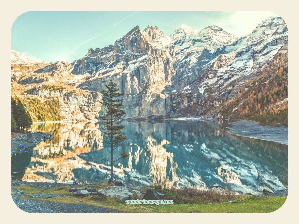 Beautiful Places To Visit In Interlaken And Jungfrau Region 44 Oeschinensee during golden hour in Kandersteg, Bernese Oberland, Switzerland