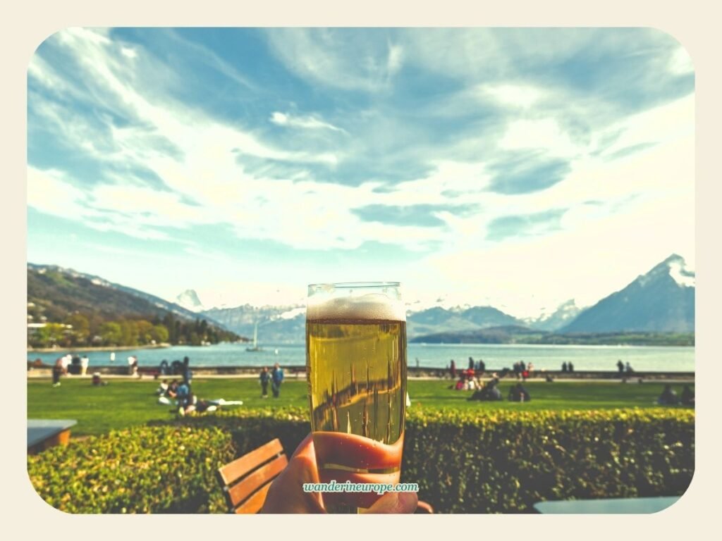 How to Spend One Day in Thun (an Easy Day Trip Itinerary) 27 People having a picnic outside Schadau Castle in Thun, Switzerland