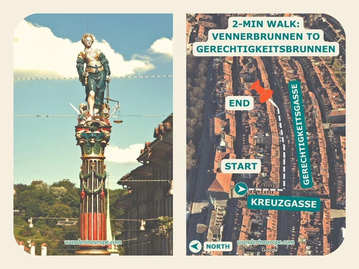 A Walking Route to The Beautiful Fountains of Bern Old City 9 Photo and exact location of Gerechtigkeitsbrunnen in Bern, Switzerland