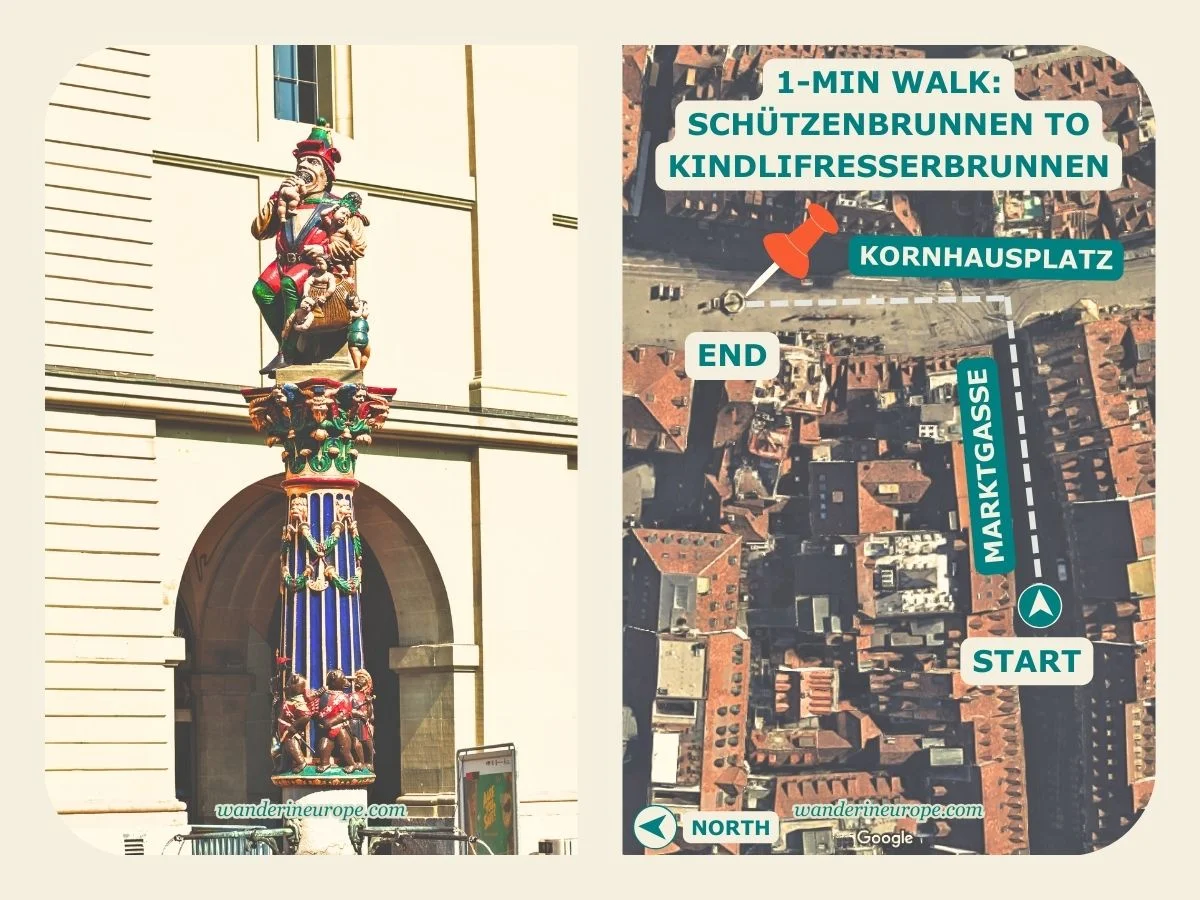 A Walking Route to The Beautiful Fountains of Bern Old City 5 Photo and exact location of Kindlifresserbrunnen in Bern Switzerland