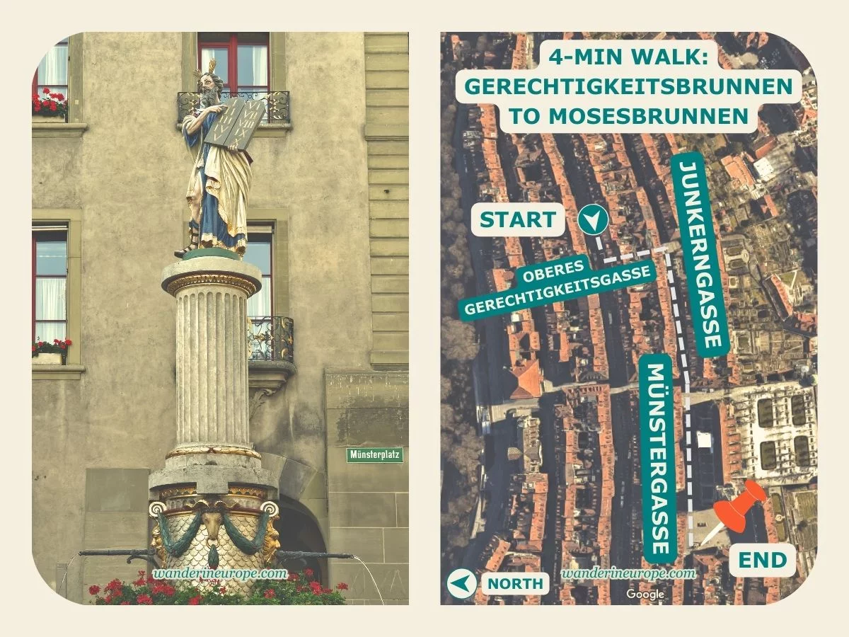 A Walking Route to The Beautiful Fountains of Bern Old City 10 Photo and exact location of Mosesbrunnen in Bern Switzerland