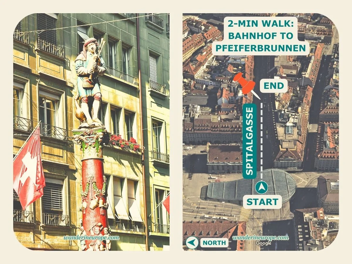 A Walking Route to The Beautiful Fountains of Bern Old City 1 Photo and exact location of Pfeiferbrunnen in Bern, Switzerland